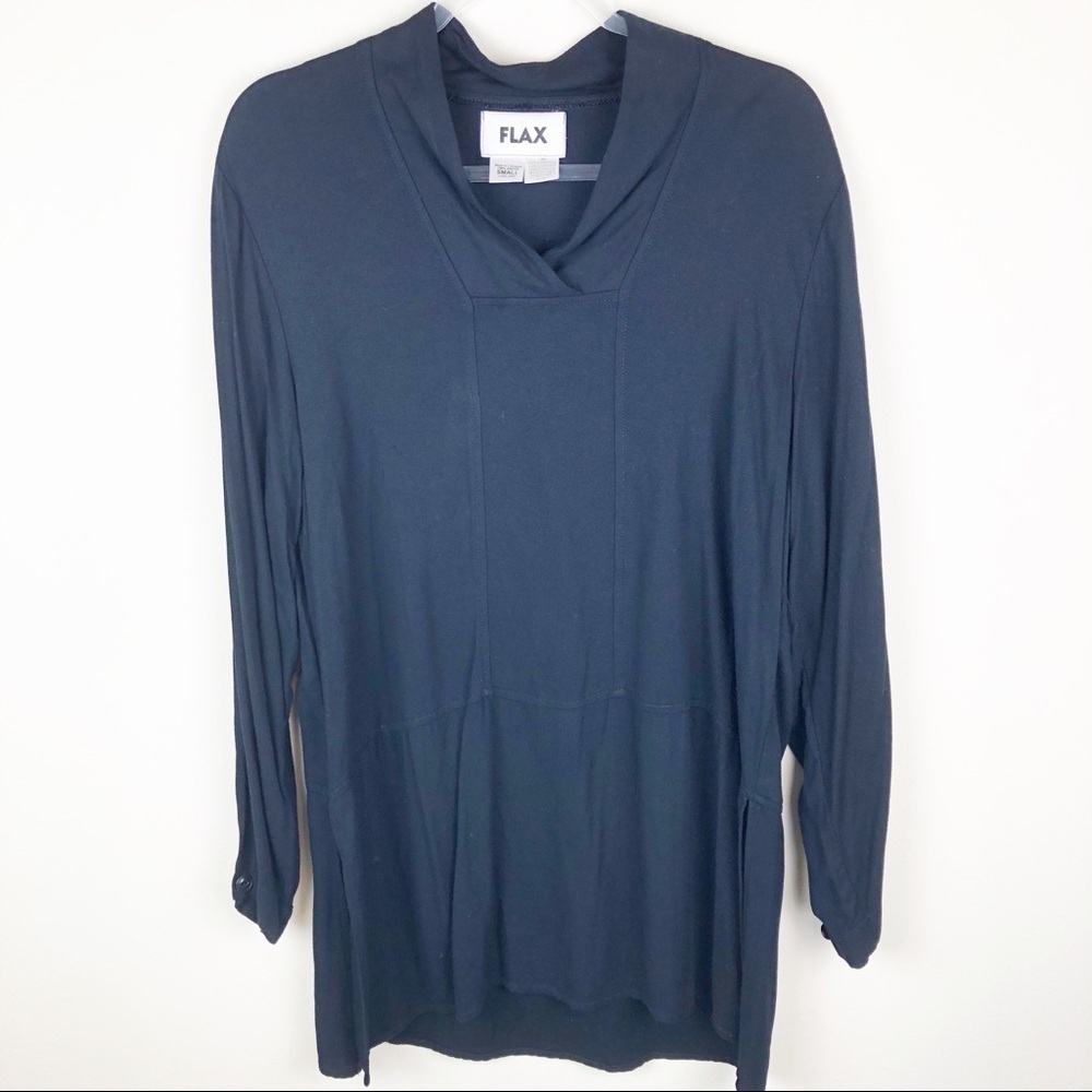FLAX black long peasant style tunic top lagenlook sustainable size: S